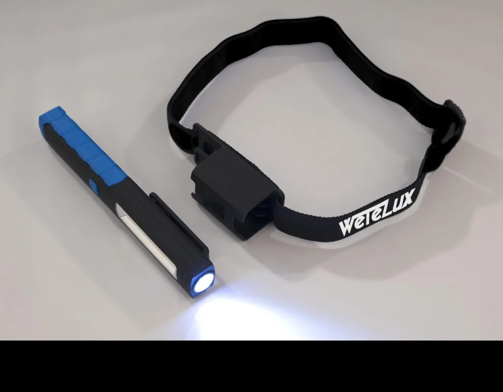 COB-LED AKKU FLUTER mit Powerbank + Arbeits- und Stirnleuchte + Powerbank