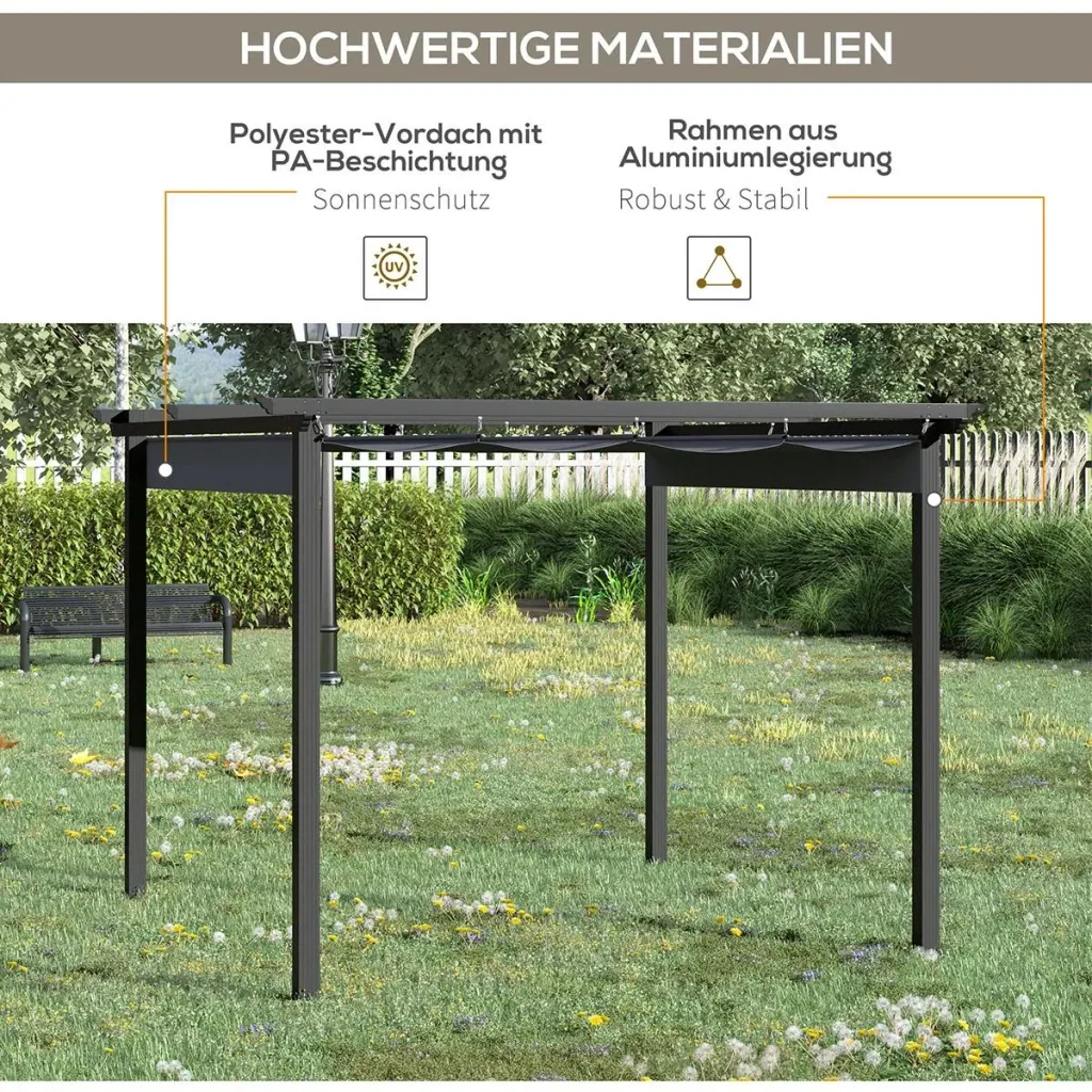 Pergola mit verstellbarer Markise Aluminium Grau+Schwarz 3 x 3 m