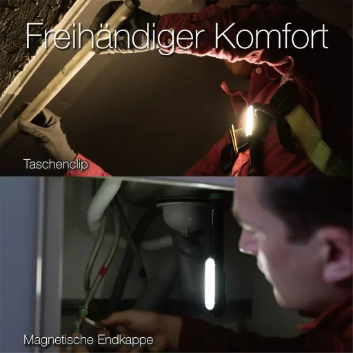 DISCOVERY Clip Arbeitsleuchte mit seitlicher COB Lichtleiste, Magnetbefestigung, 4 Leuchtmodi 550 Lumen, IPX4
