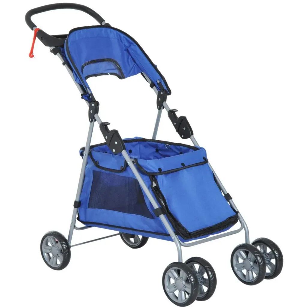 Hundebuggy Hundewagen mit Sonnendach Stahl Blau
