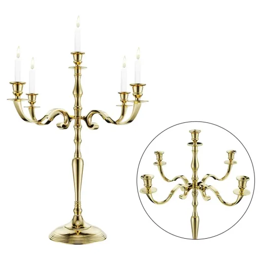 Kerzenleuchter gold glänzend aus Aluminium 60cm 5-armig
