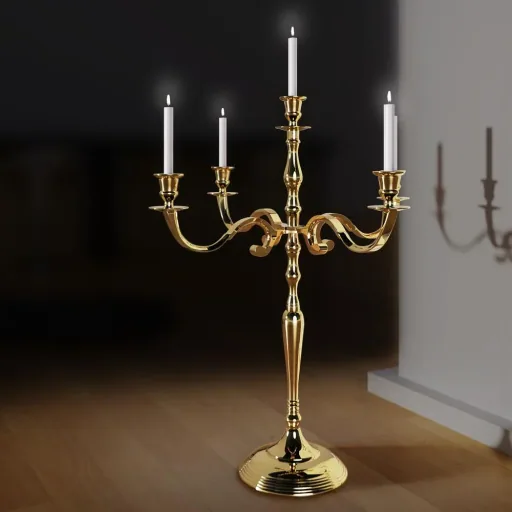 Kerzenleuchter gold glänzend aus Aluminium 60cm 5-armig