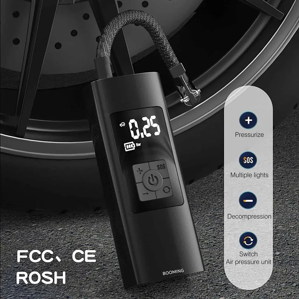 Pure4u CAR2 Tragbarer Kompressor - Elektrische Reifenpumpe - USB Wiederaufladbar - LED - Powerbank