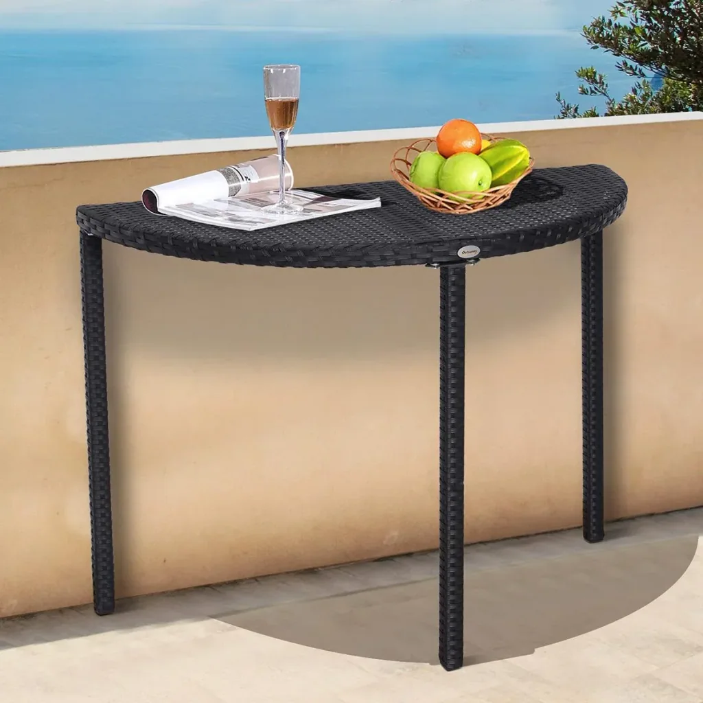 Rattan Balkontisch halbrund schwarz