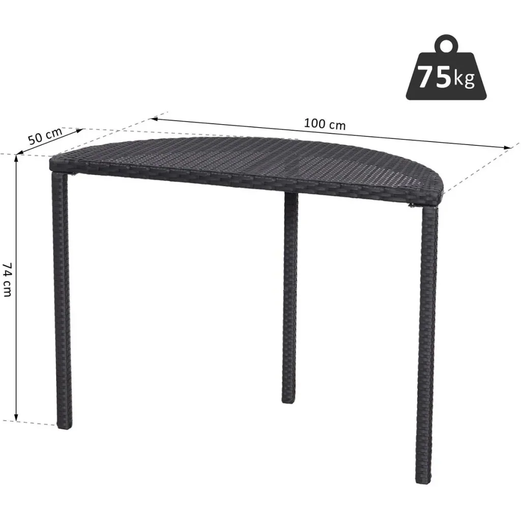 Rattan Balkontisch halbrund schwarz