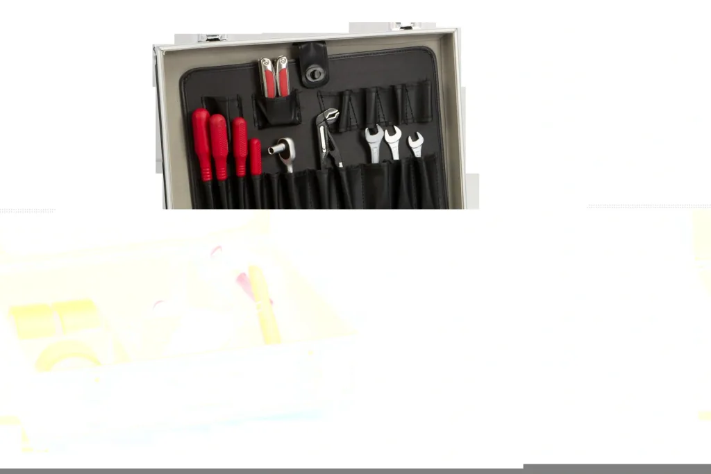 Werkzeugkoffer mit stabilem Aluminiumrahmen, inklusive herausnehmbarer Werkzeugeinlage und Trennstegen