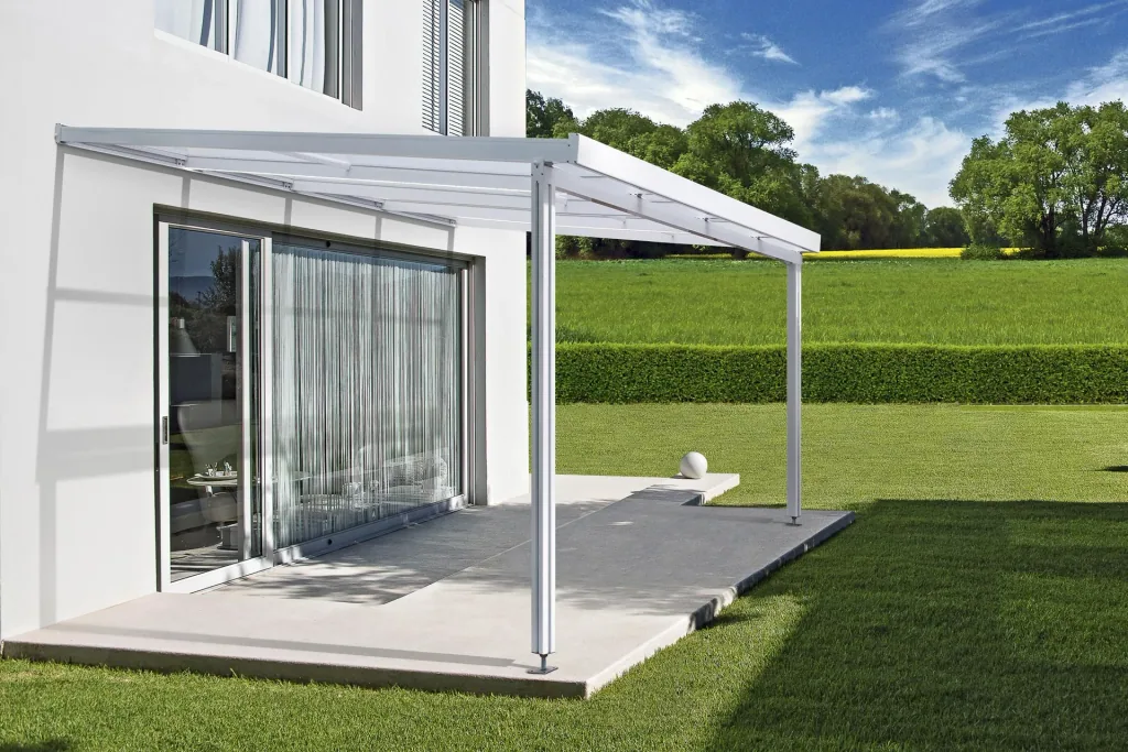 Terrassendach Premium, weiß, 4102 x 4060 mm - Polycarbonat Stegplatten 16 mm, klar