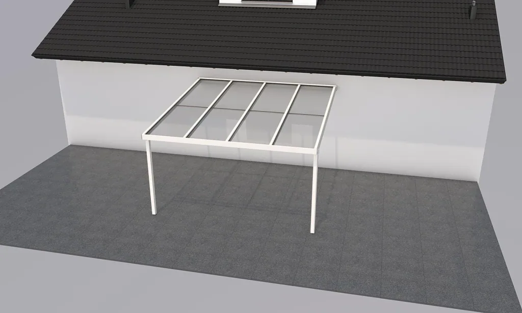Terrassendach Premium, weiß, 4102 x 4060 mm - Polycarbonat Stegplatten 16 mm, klar