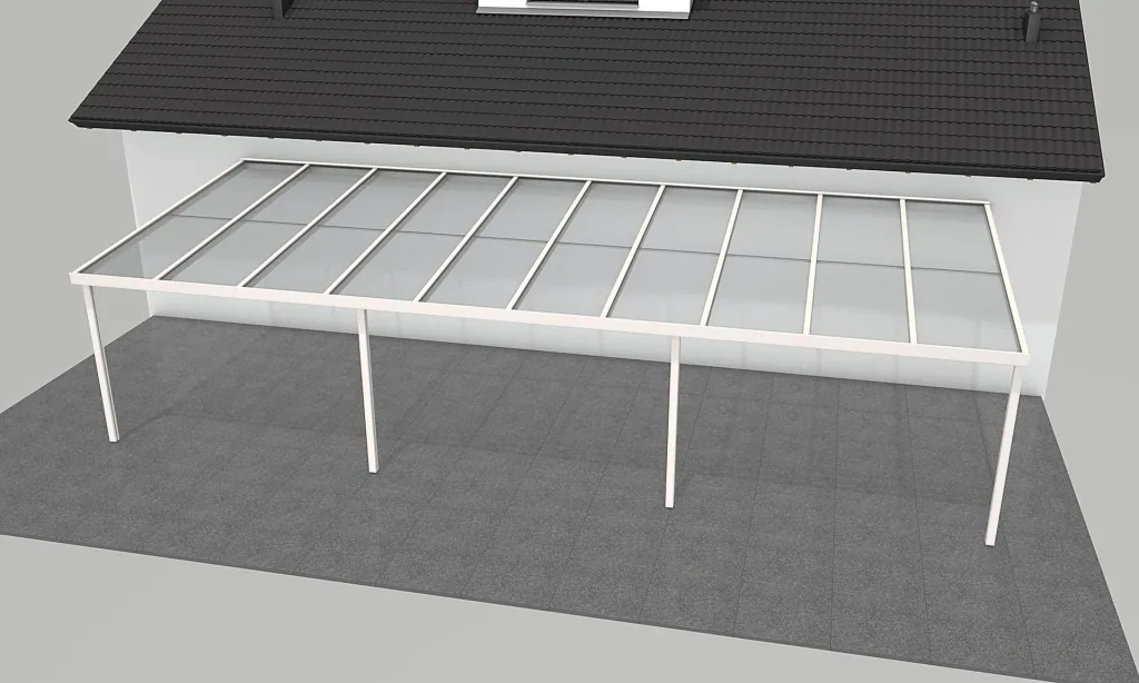 Terrassendach Premium, weiß, 10140 x 4060 mm - Polycarbonat Stegplatten 16 mm, weiß gestreift