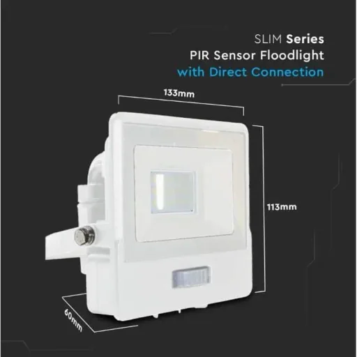 VT-118S LED-Flutlicht mit Sensor - 10 W - 735 Lm - 4000K - Weiß