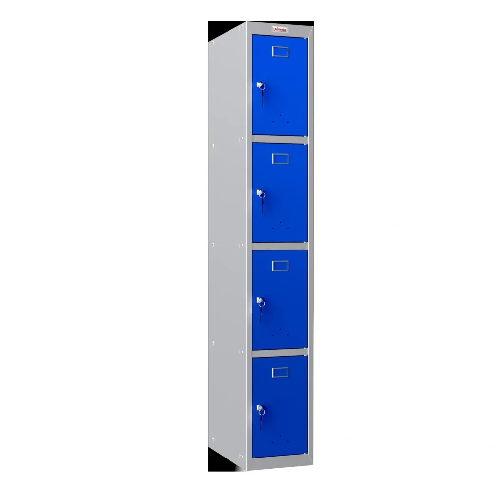 Schließfach-Spind PL-Serie - 4 Türen mit Schlüsselschloss, grau-blau