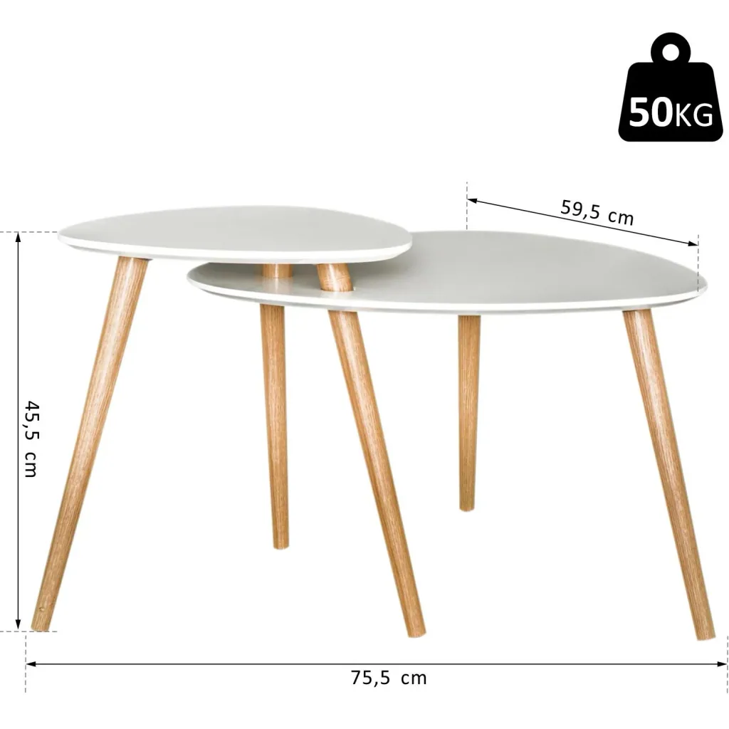 Couchtisch Beistelltisch Sofatisch Telefontisch Kaffeetisch Holz Weiß + Natur 75,5 x 59,5 x 45,5 cm