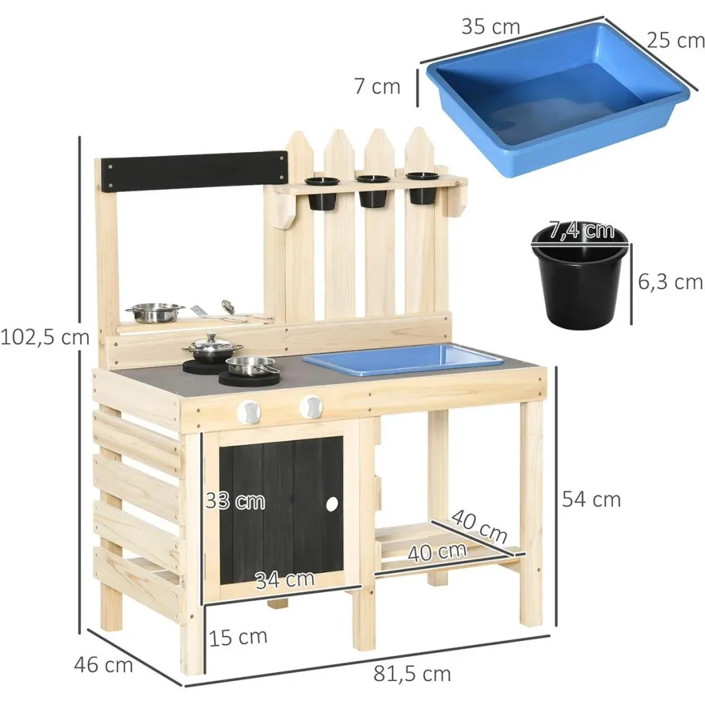 Outdoor Spielküche Sand Table Edelstahl Zubehör für 3-7 Jahre 81,5 x 46 x 102,5 cm
