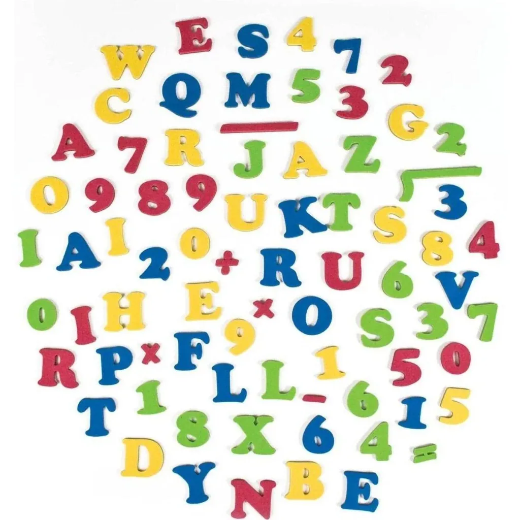 Staffelei für zwei - zweiseitig - enthält 77 Buchstaben, Zahlen und Zeichen aus magnetischem Schaumstoff