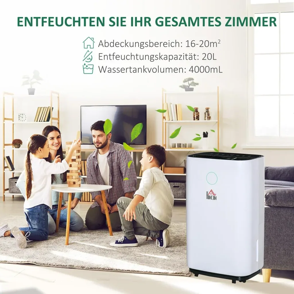 Luftentfeuchter 16-20 20 L / 24 h 4000 ml mit Rädern ABS weiß 33,5 x 23 x 57 cm