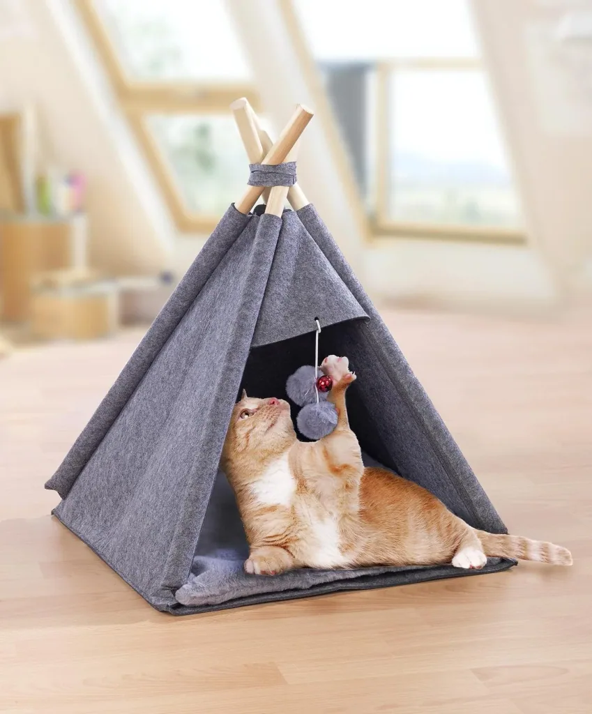 Tierzelt "TIPI", Anthrazit, Filzdesign, 45 x 60 x 45 cm