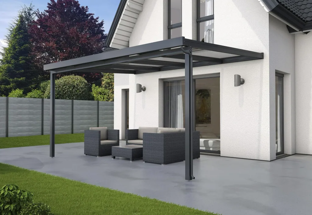 Terrassendach Premium, anthrazit, 4102 x 3060 mm - Polycarbonat Stegplatten 16 mm, bronze