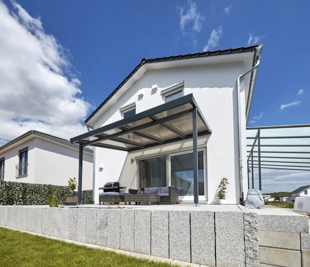 Terrassendach Premium, anthrazit, 4102 x 3060 mm - Polycarbonat Stegplatten 16 mm, bronze