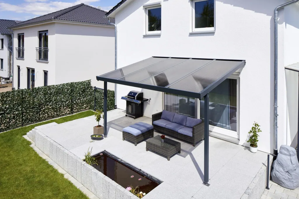 Terrassendach Premium, anthrazit, 4102 x 3060 mm - Polycarbonat Stegplatten 16 mm, bronze