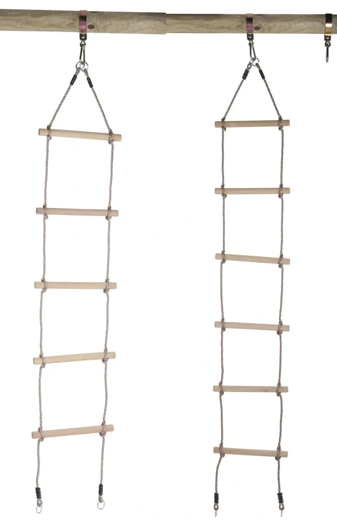 Strickleiter mit 5 Holz-Sprossen und 4 Ringen für eine Schaukel - Höhe von 2,65 m