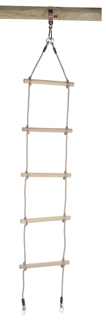Strickleiter mit 5 Holz-Sprossen und 4 Ringen für eine Schaukel - Höhe von 2,65 m