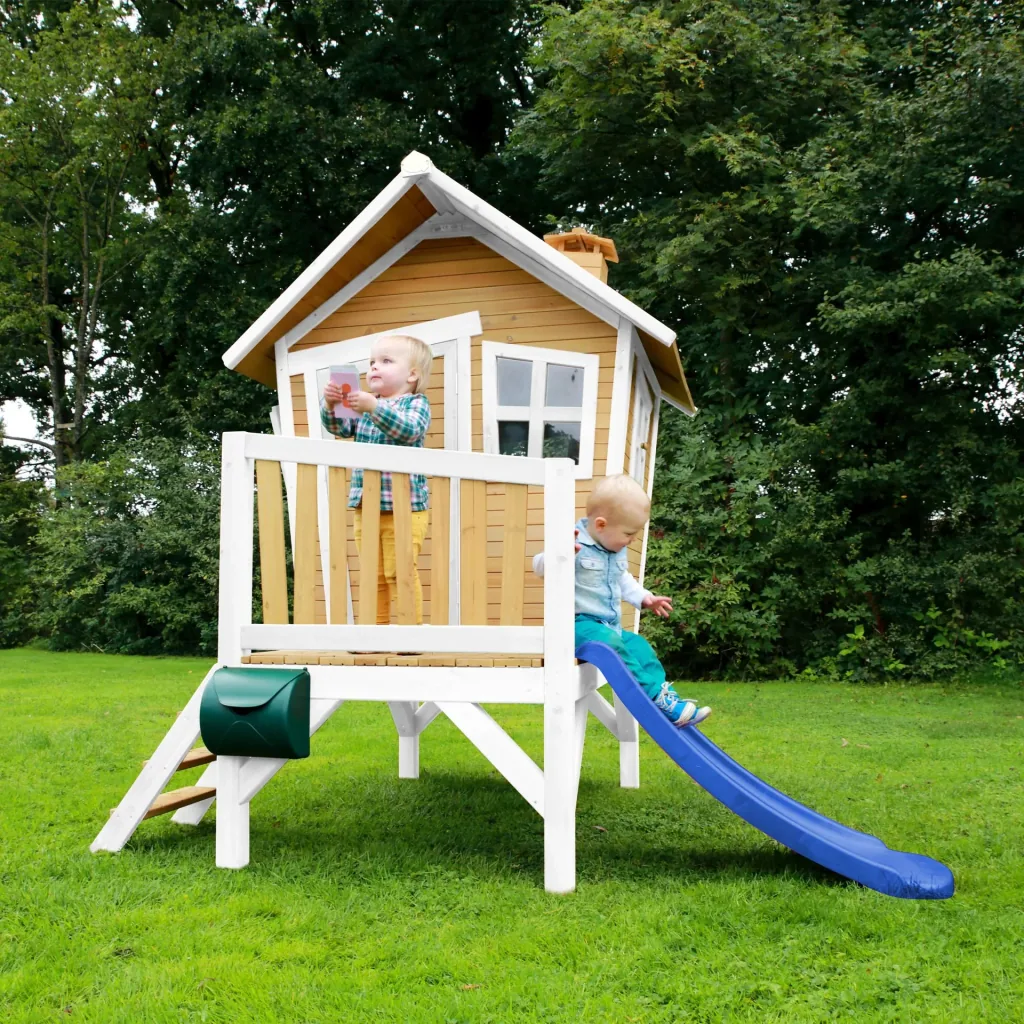 Robin Spielhaus Braun/Weiß - Blaue Rutsche