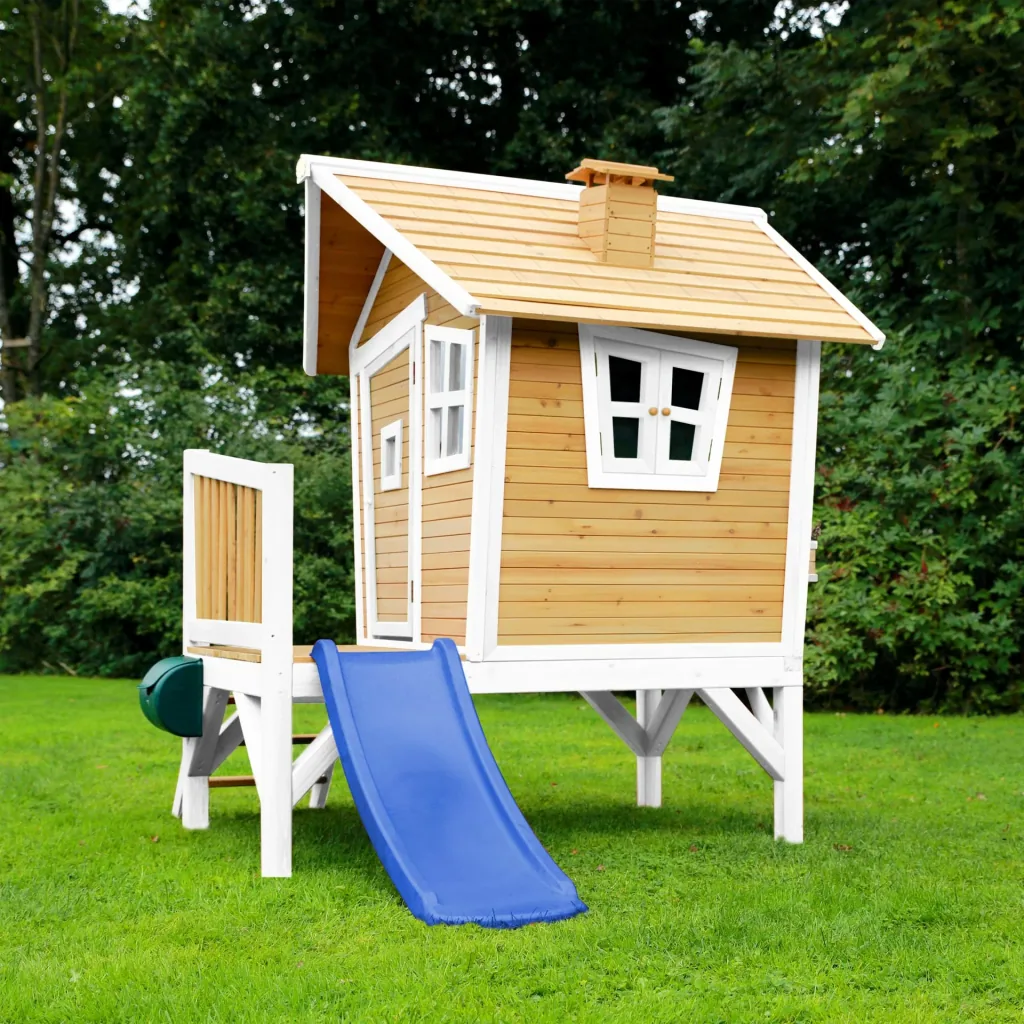 Robin Spielhaus Braun/Weiß - Blaue Rutsche