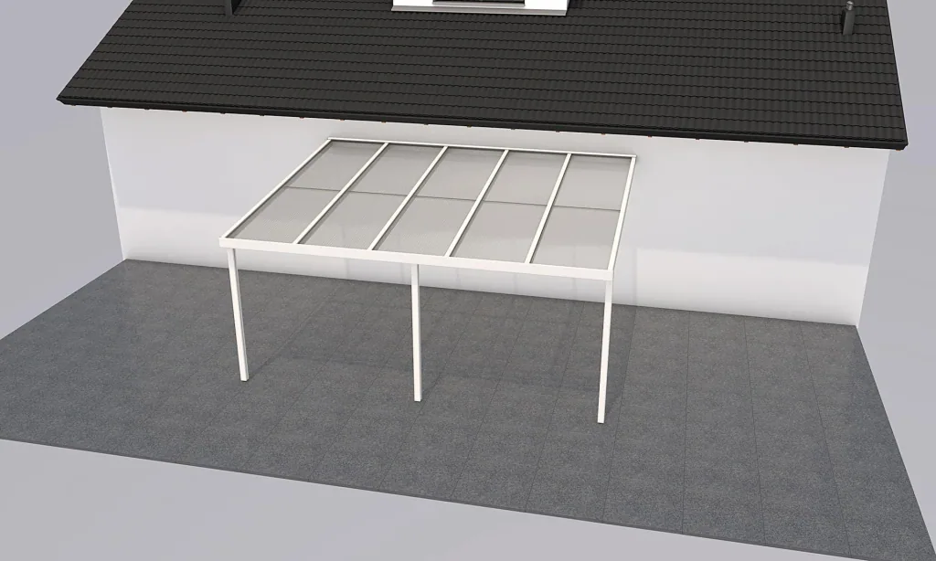 Terrassendach Premium, weiß, 5100 x 4060 mm - Acryl Stegplatten 16mm, klar