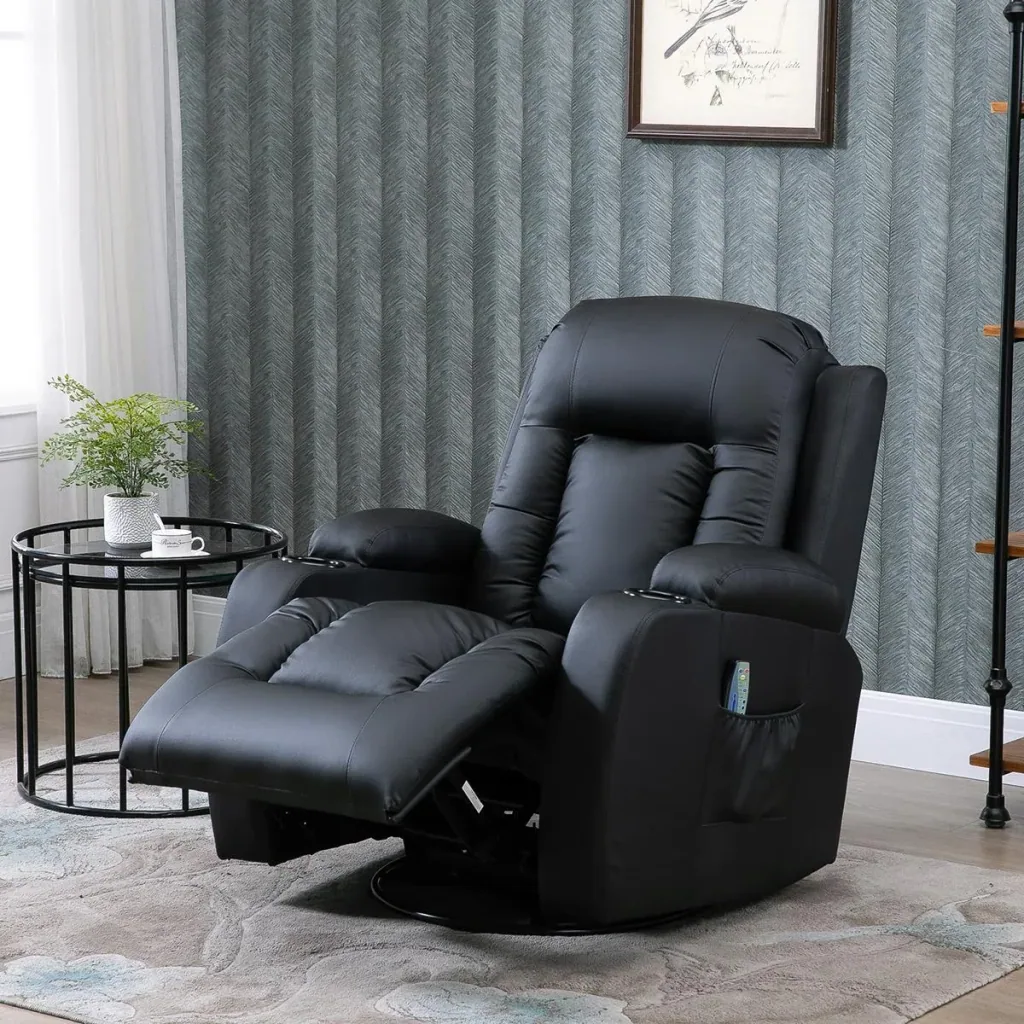 Massagesessel Fernsehsessel Relaxsessel TV Sessel Wärmefunktion Wippenfunktion mit Fernbedienung Liegefunktion Schwarz 8