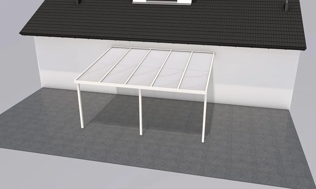 Terrassendach Premium, weiß, 5100 x 4060 mm - Polycarbonat Stegplatten 16 mm, weiß gestreift