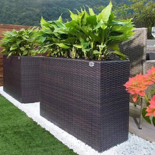 Polyrattan Blumentopf braun 83x30,5x60cm