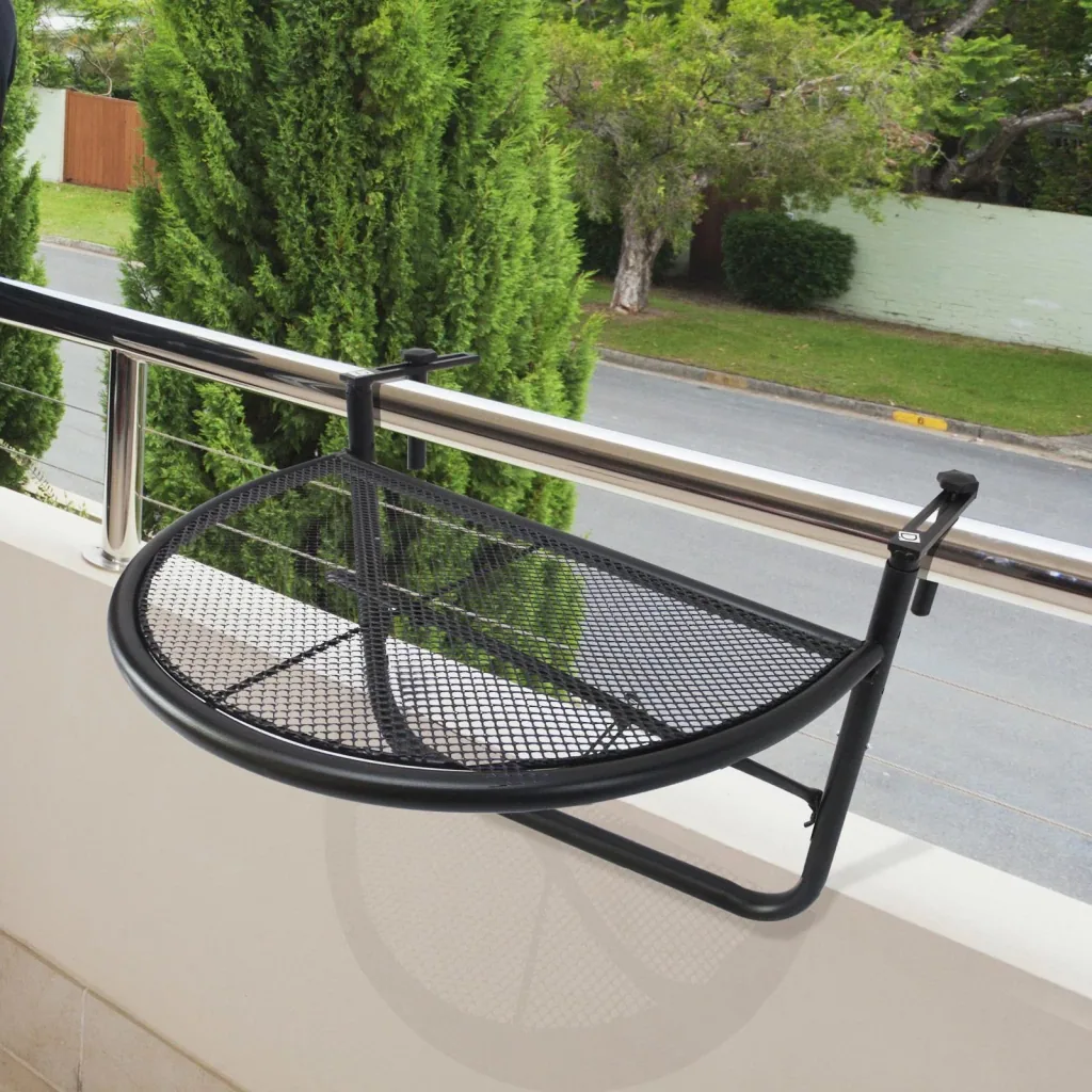 Balkonhängetisch Hängetisch höhenverstellbar halbrund Ø30 cm Terrasse Metall Schwarz L60 x B45 x H50 cm