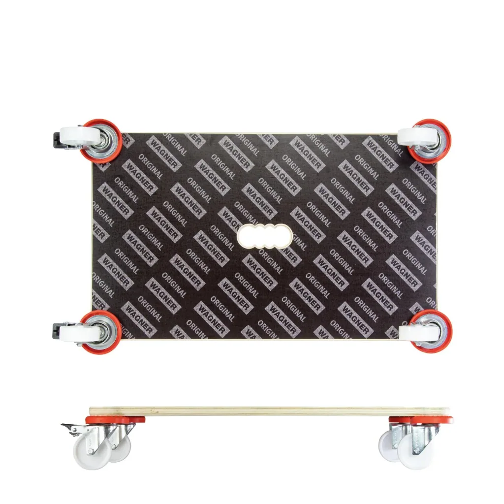 Transporthilfe MM 1375, 71 x 44 x 12,5 cm, harte Rollen Ø 75 mm, Gleitlager, 2 Bremsen, Platte FSC®, Tragkraft 200 kg