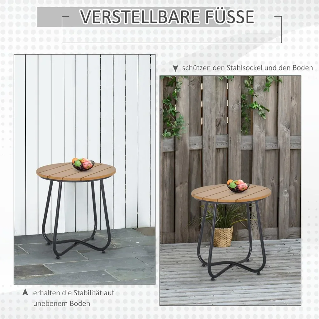 Gartentisch Rundtisch elegant Gartenmöbel stabil verstellbare Füße Dekoration Garten Terrasse Wohnzimmer Stahlboden Brau