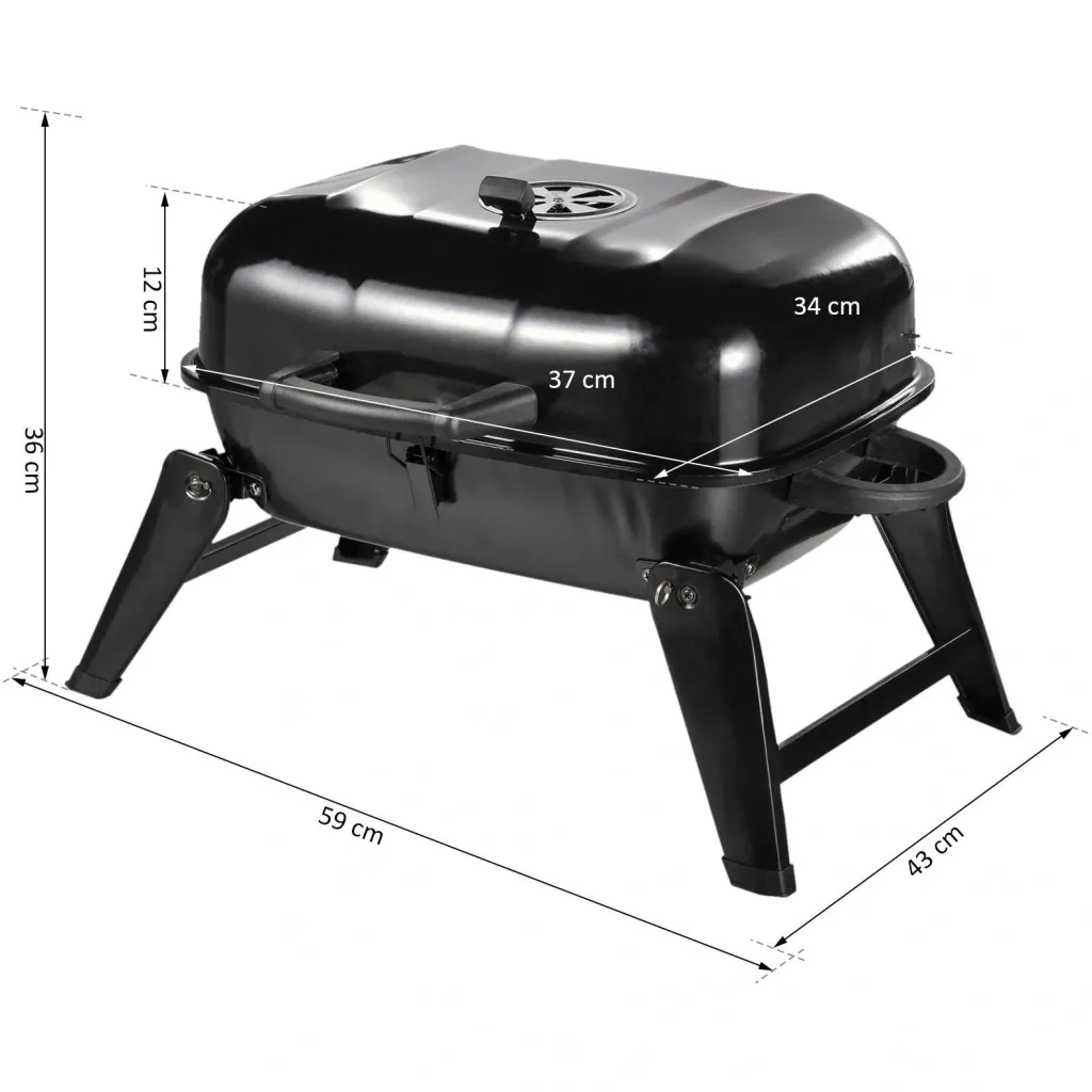 Klappgrill Kohlegrill Standgrill tragbar Tischgrill BBQ Metall Schwarz 59 x 43 x 36 cm