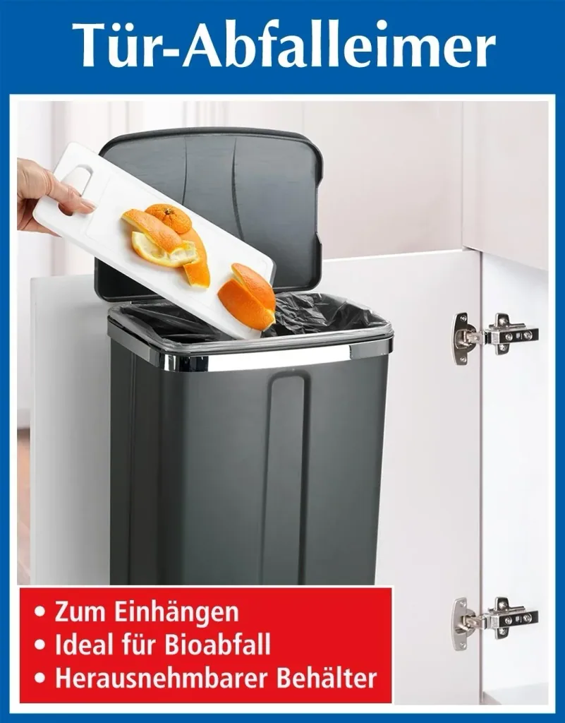 Tür-Abfalleimer, 12 Liter, Grau/ Silberfarben