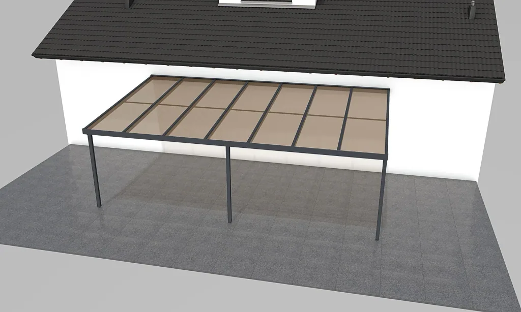 Terrassendach Premium, anthrazit, 7120 x 4060 mm - Acryl Stegplatten 16mm, bronze