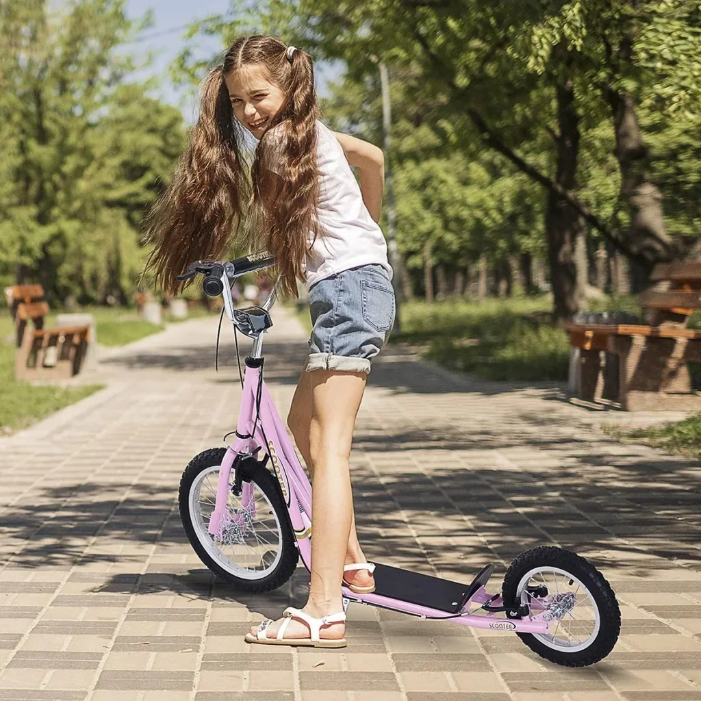 Kinderroller Scooter Tretroller Cityroller Kinder Roller Kickboard ab funf Jahren 16/12 Zoll Rosa 135 x 58 x 92-100 cm