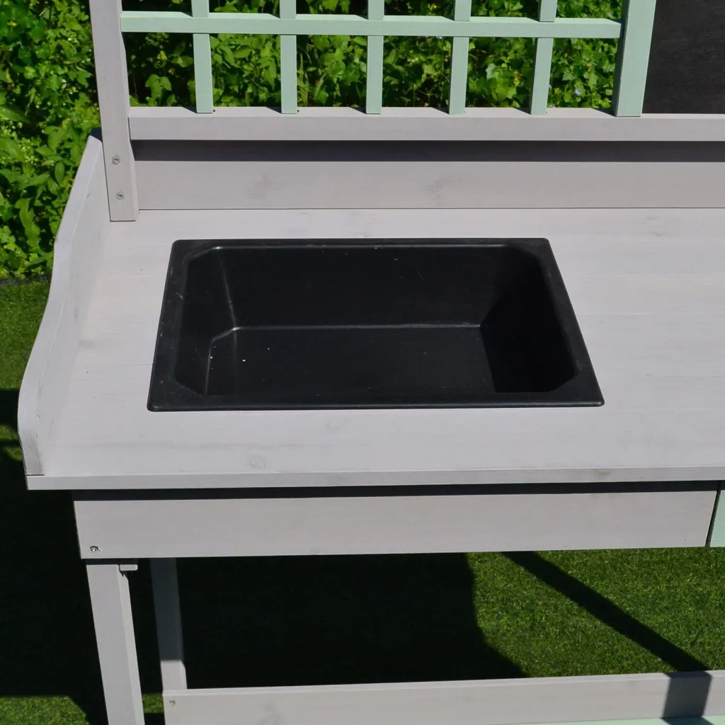 Pflanztisch Gärtnertisch Gartentisch Blumentisch mit Schublade und Wanne für den Garten Tannenholz 92 x 42,5 x 119,5 cm