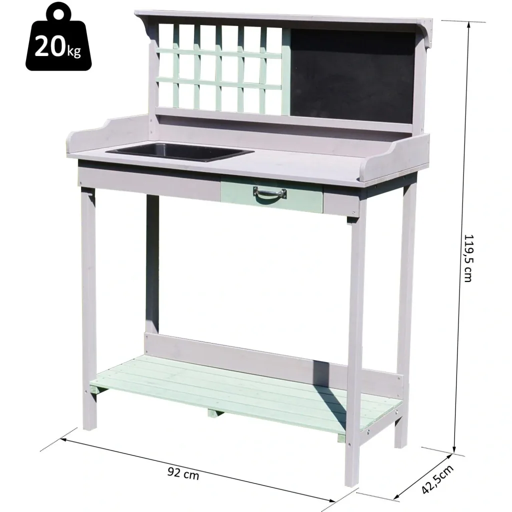 Pflanztisch Gärtnertisch Gartentisch Blumentisch mit Schublade und Wanne für den Garten Tannenholz 92 x 42,5 x 119,5 cm