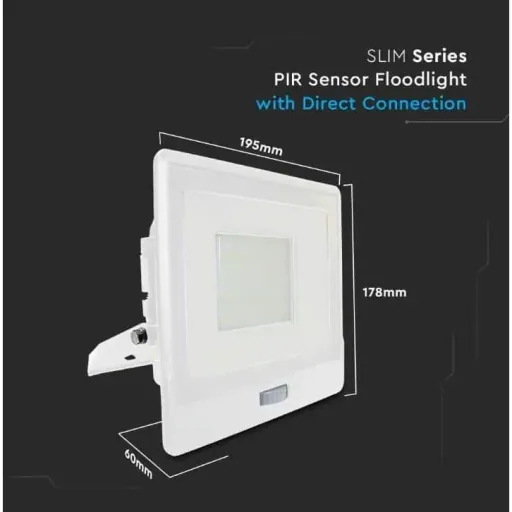 VT-158S LED-Flutlicht mit Sensor - 50W - 4000 Lm - 6500K - Weiß