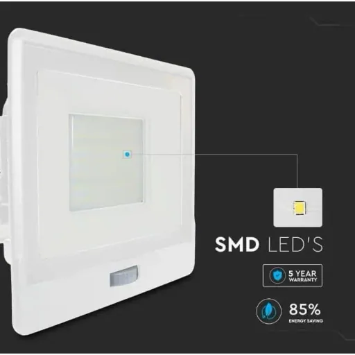 VT-158S LED-Flutlicht mit Sensor - 50W - 4000 Lm - 6500K - Weiß