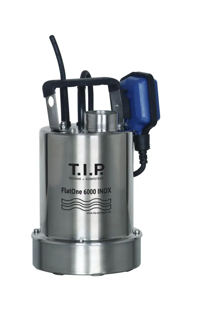 Drainage & Poolentwässerungspumpe FlatOne 6000 INOX, flachabsaugend bis 1 mm, bis 6.000 l/h Fördermenge