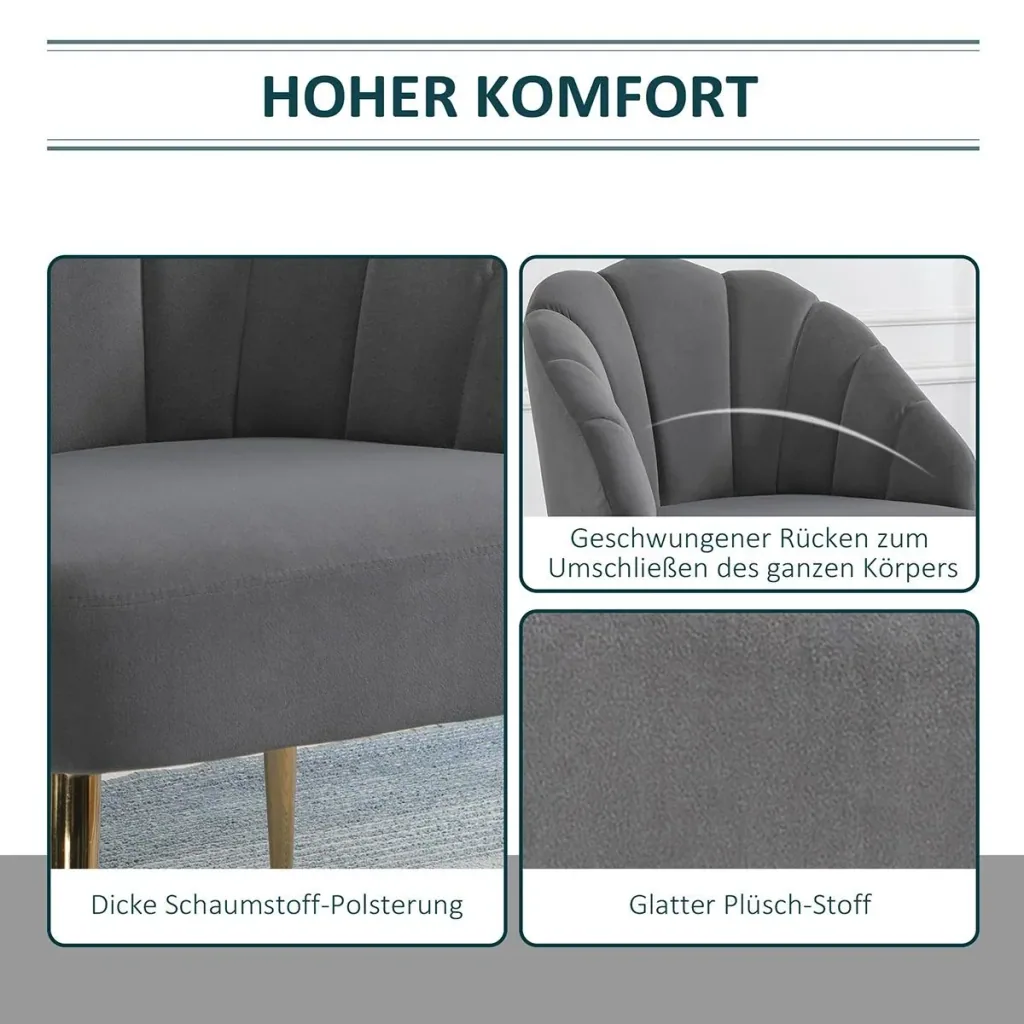Esszimmerstuhl Wohnzimmerstuhl Bürostuhl Polsterstuhl Retro Design Polyester Stahl Grau+Gold 70 x 63 x 82 cm