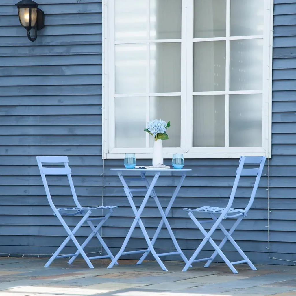 3-tlg. Gartenset Garnitur Bistrotisch mit 2 Stühlen für Hof Garten klappbar Hellblau