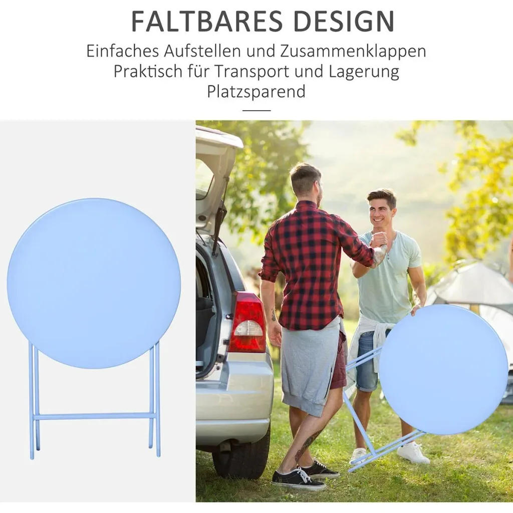 3-tlg. Gartenset Garnitur Bistrotisch mit 2 Stühlen für Hof Garten klappbar Hellblau