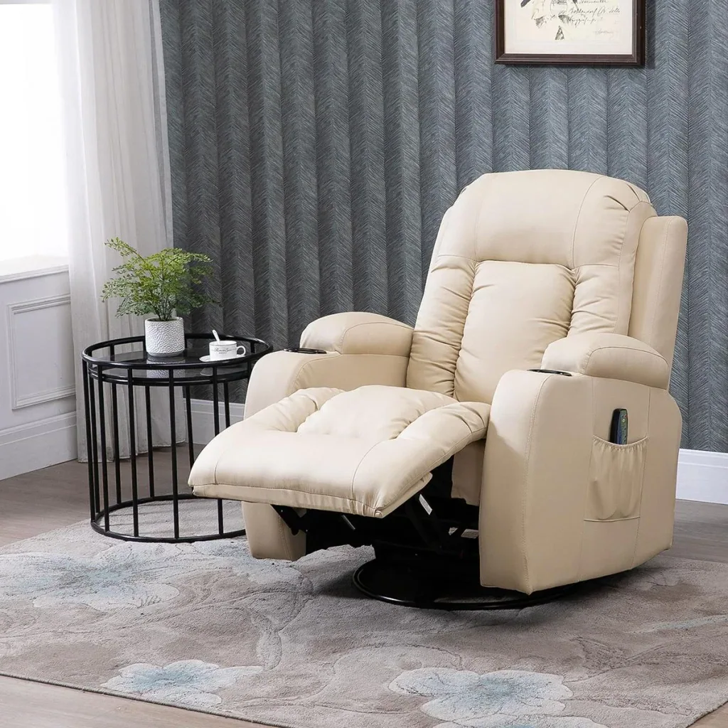 Massagesessel Fernsehsessel Relaxsessel TV Sessel Wärmefunktion Wippenfunktion mit Fernbedienung Liegefunktion Cremeweiß