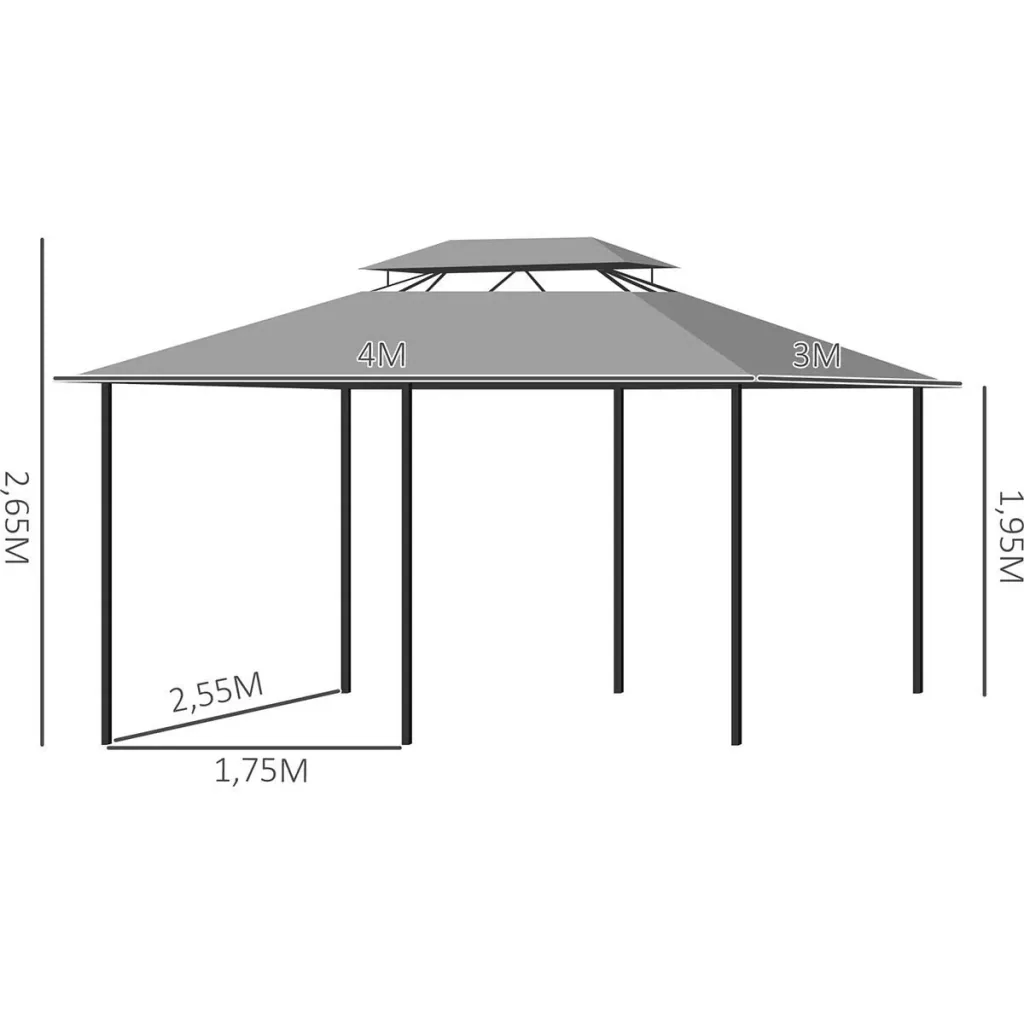 Gartenpavillon - Doppeldach - Dunkelgrau - 3 x 4 x 2,65 m