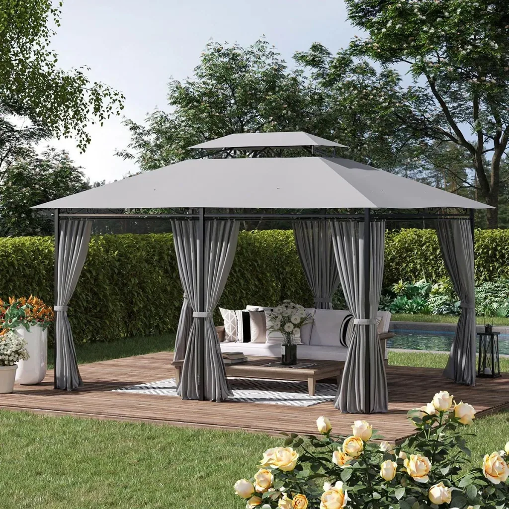 Gartenpavillon - Doppeldach - Dunkelgrau - 3 x 4 x 2,65 m