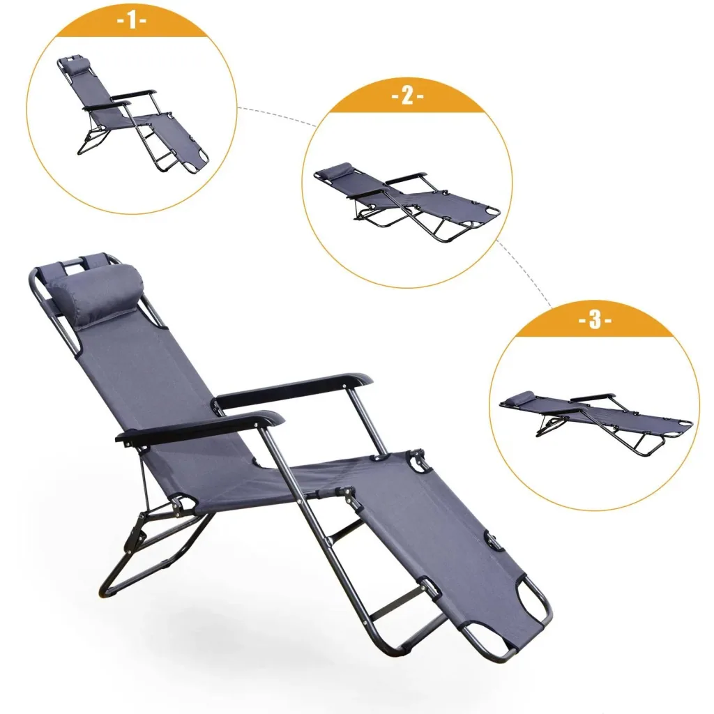 Sonnenliege Strandliege Gartenliege Relaxliege klappbar mit Kissen Strand Metall + Oxfordstoff Grau 135 x 60 x 89 cm